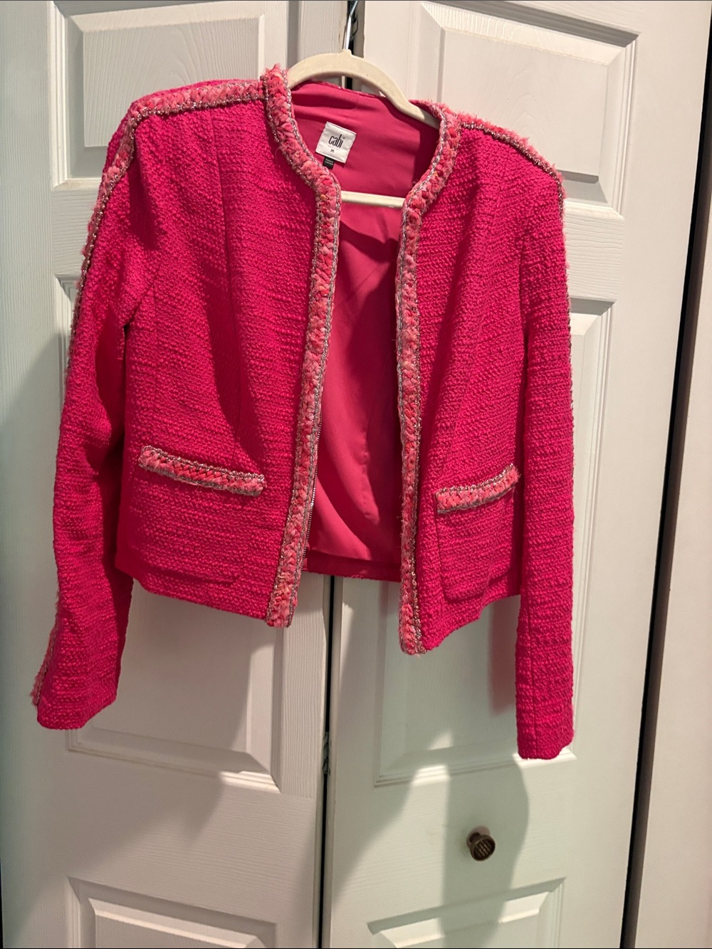 CAbi Hot Pink Tweed-Trim Jacket BALLROOM Medium NWOT - Picture 2 of 3